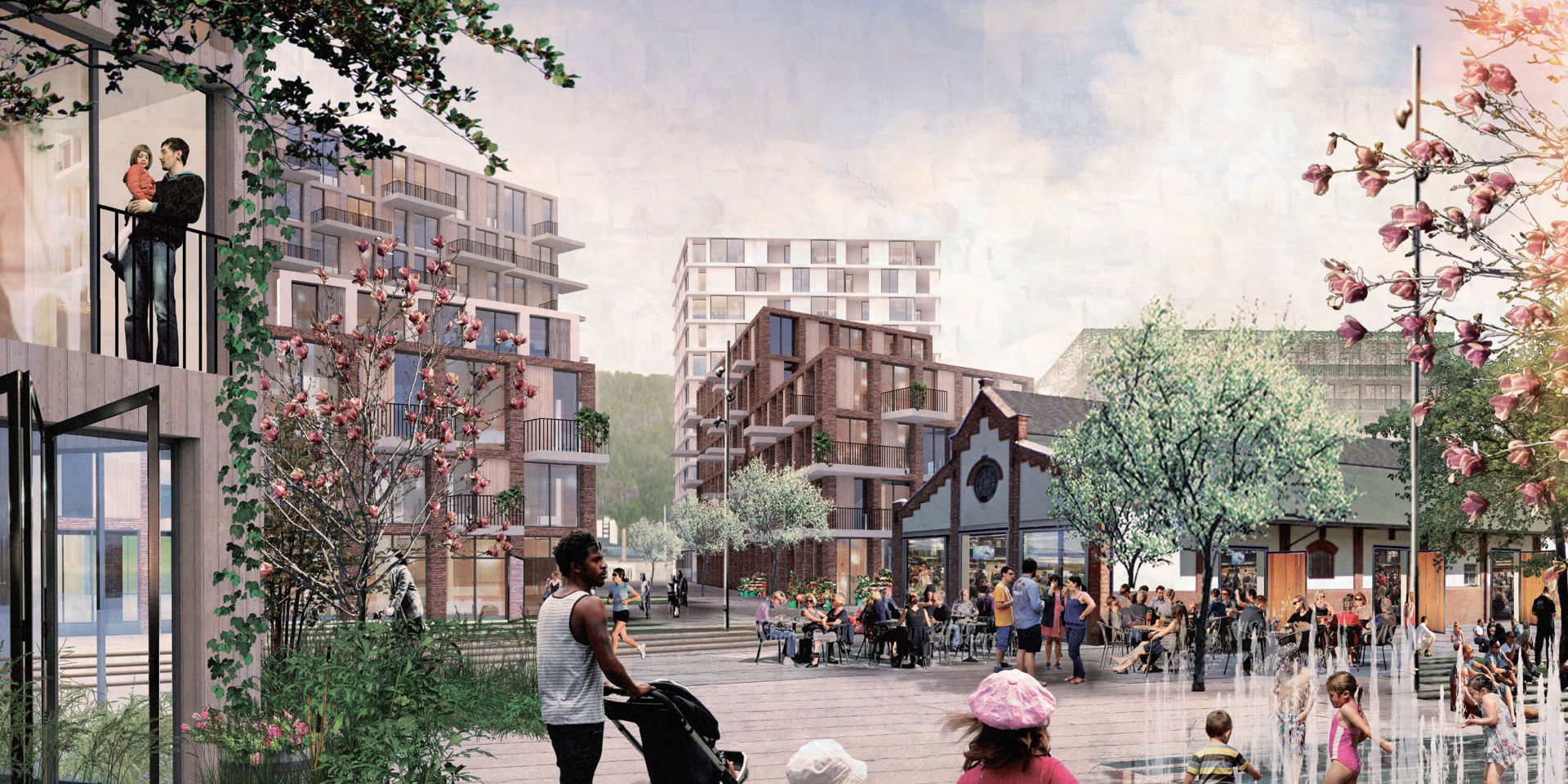 Illustrasjon av Godsløkka, den nye bydelen i Drammen